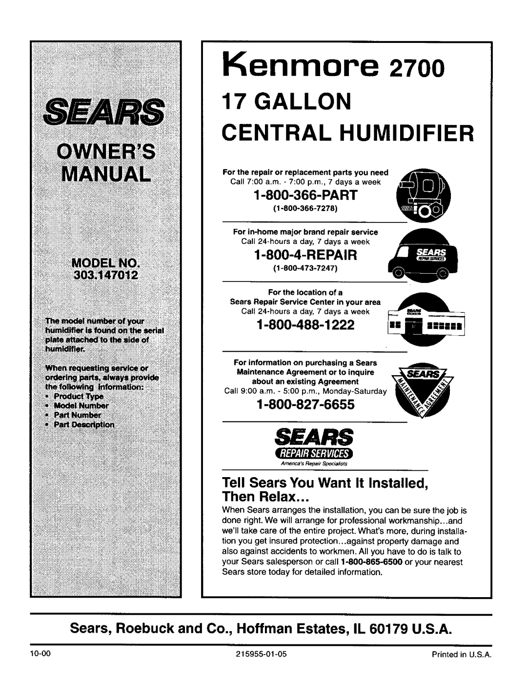 Sears 303.147012 manual Kenmore 