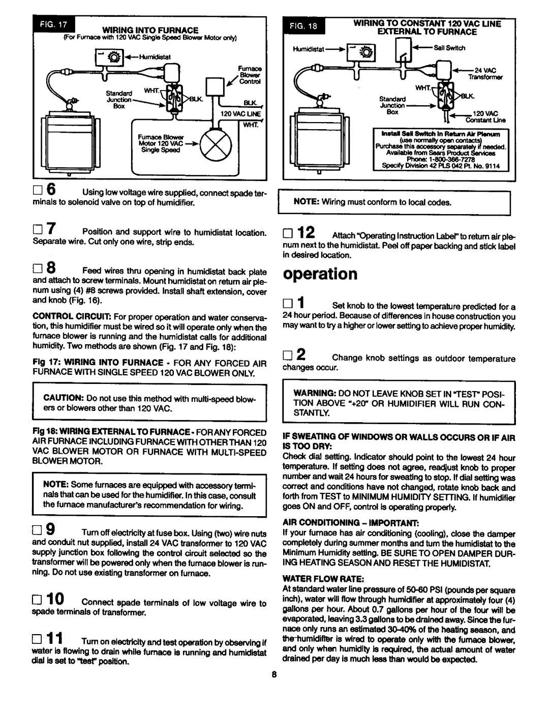 Sears 303.147012 manual Operation 