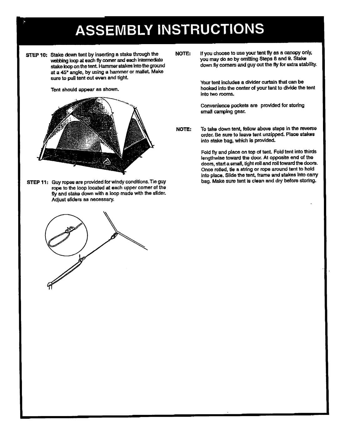 Sears 308.70109 If you choose to use yourtent fly as a canopyonly, You may do so by omittingSteps 8 and 9. Stake 