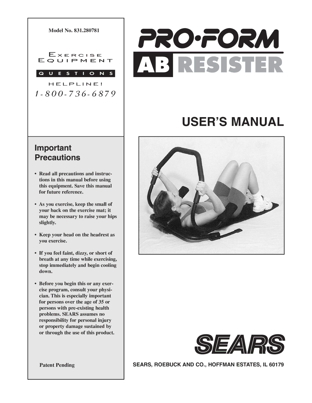 Sears 31.280781 manual Precautions, Model No, Patent Pending 