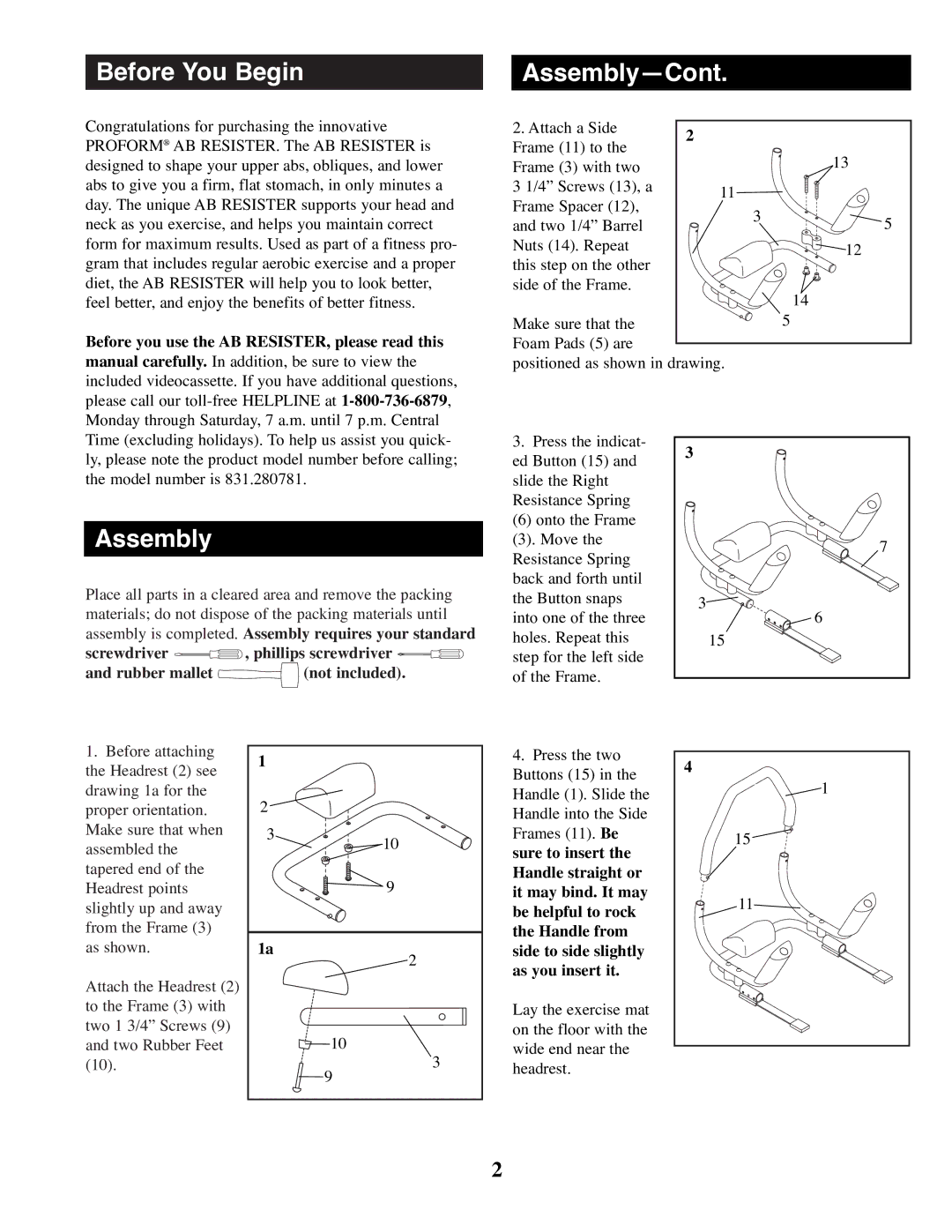 Sears 31.280781 manual Before You Begin AssemblyÑCont, Before you use the AB RESISTER, please read this 