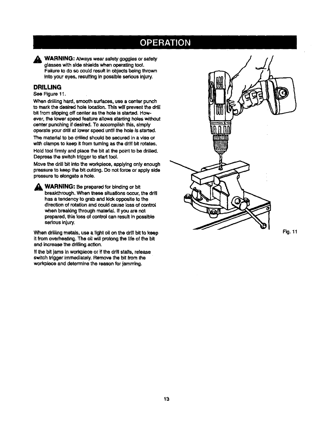 Sears 315.10186 manual Drilling 