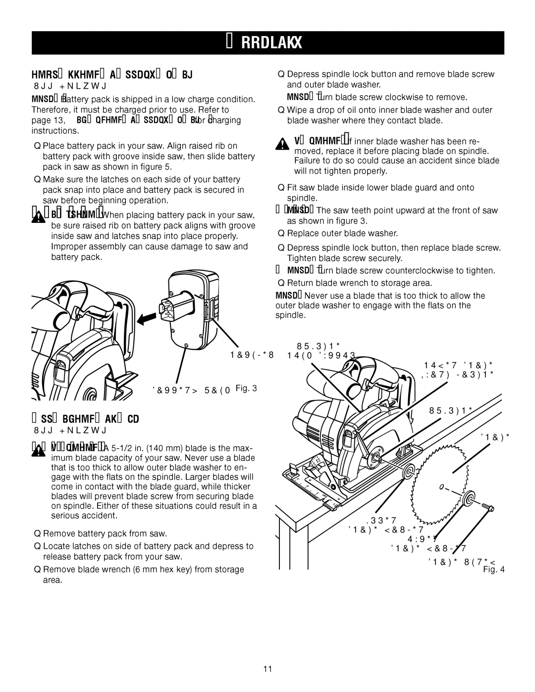 Sears 315.11485 manual Installing Battery Pack, Attaching Blade, Latches Battery Pack 