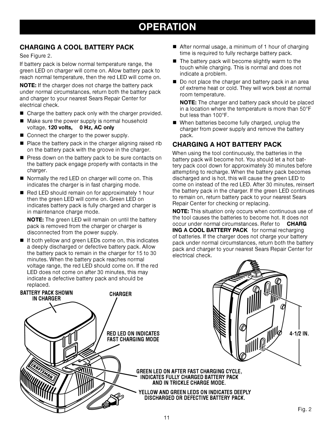 Sears 315.11485 manual Battery Pack Shown Charger 