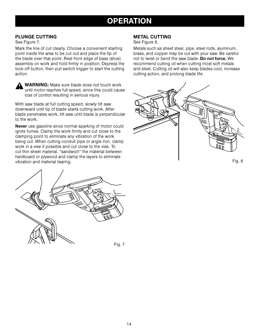 Sears 315.11485 manual Plunge Cutting, Metal Cutting 