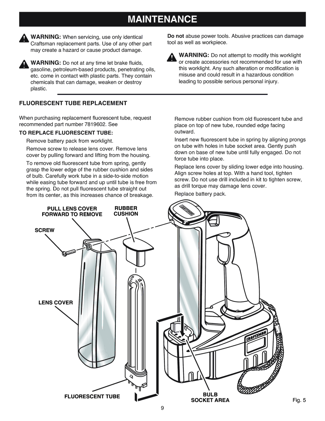 Sears 315.11485 manual Maintenance 