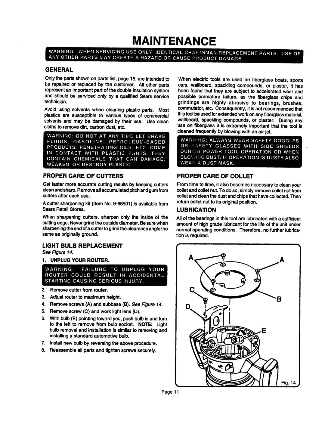 Sears 315.17473 owner manual Maintenance 