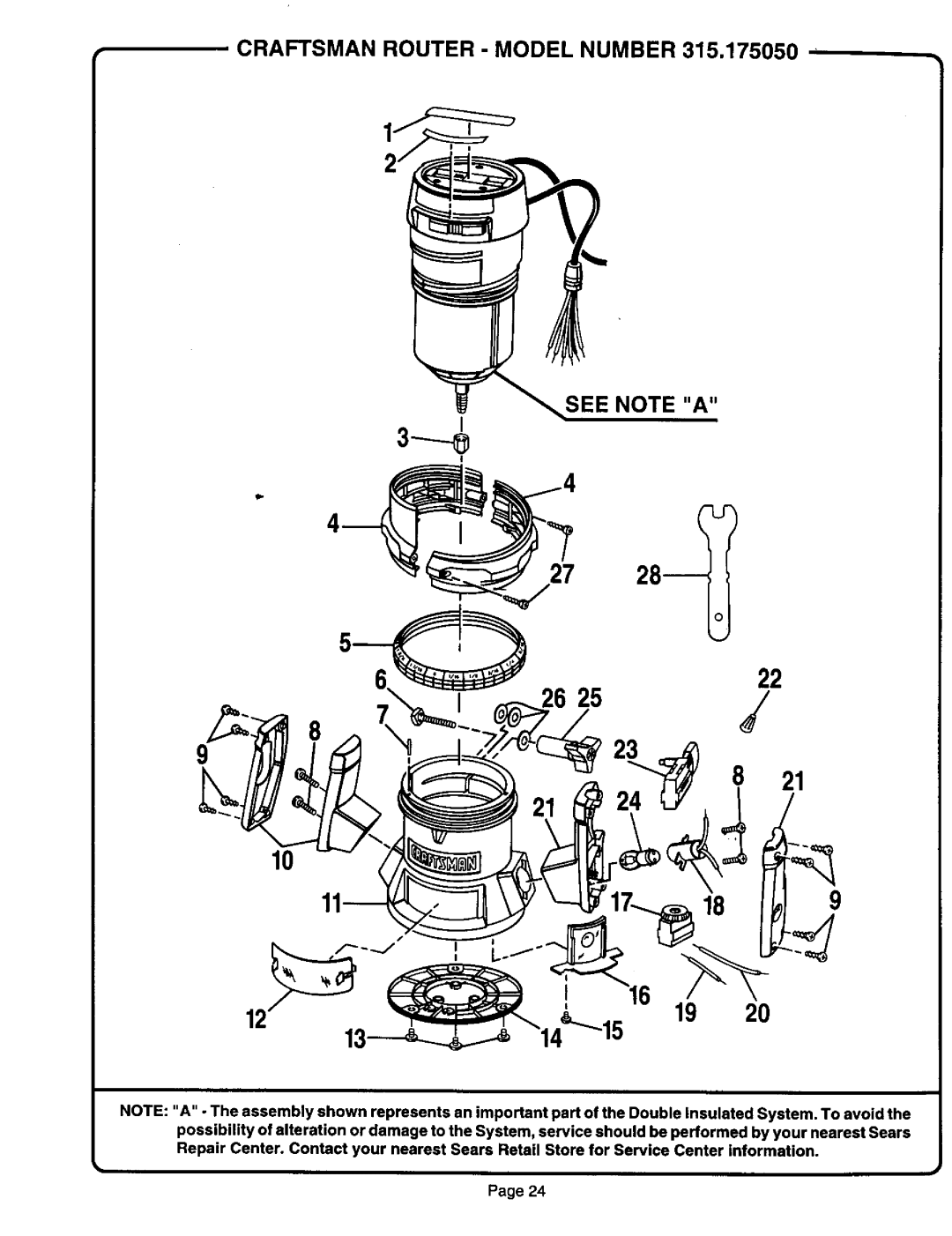 Sears 315.17504, 315.17505, 315.17506 owner manual See Notea 