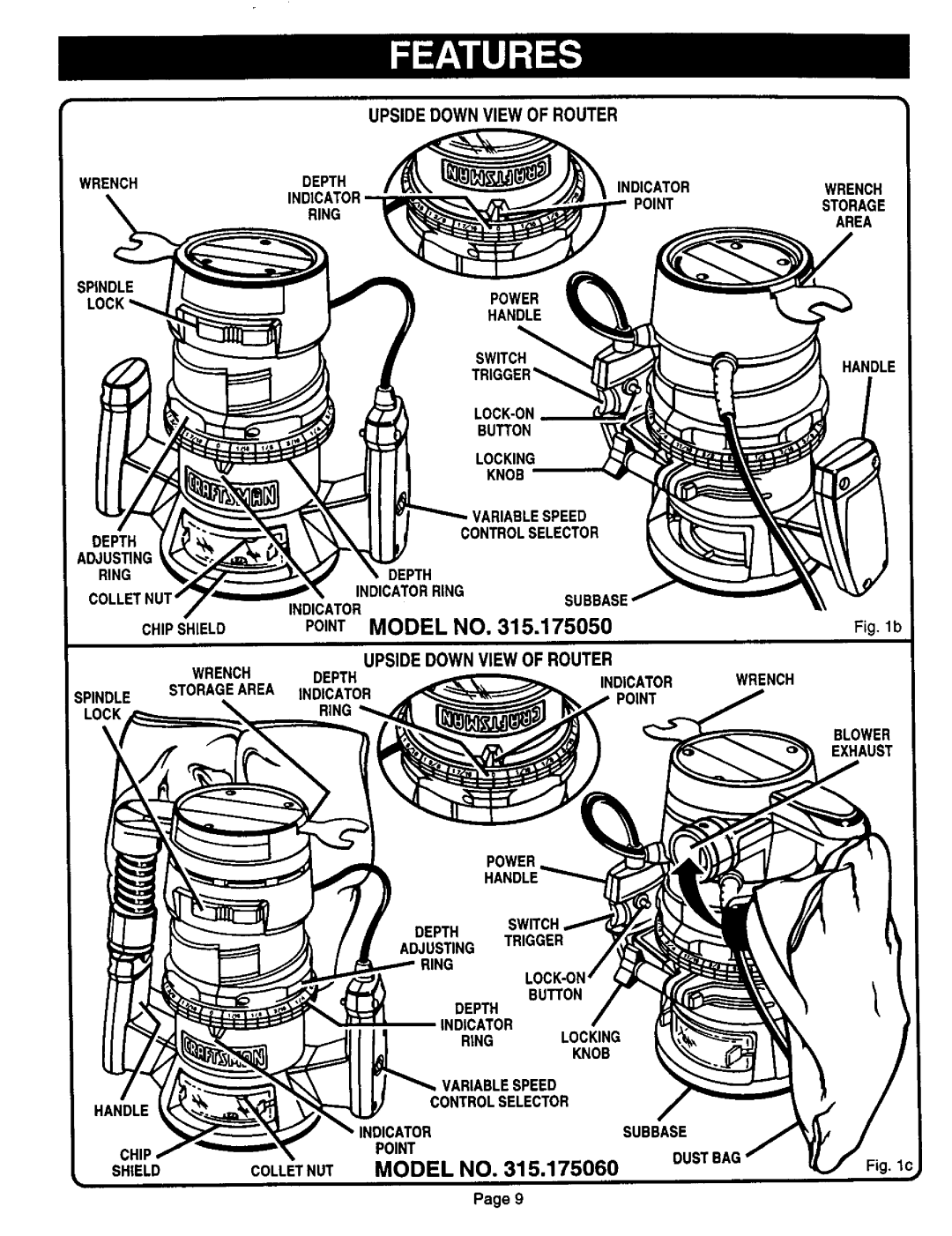 Sears 315.17504, 315.17505, 315.17506 Controlselector Depth Indicatorring Subbase, Depth Indicator Wrench Point Ring Blower 