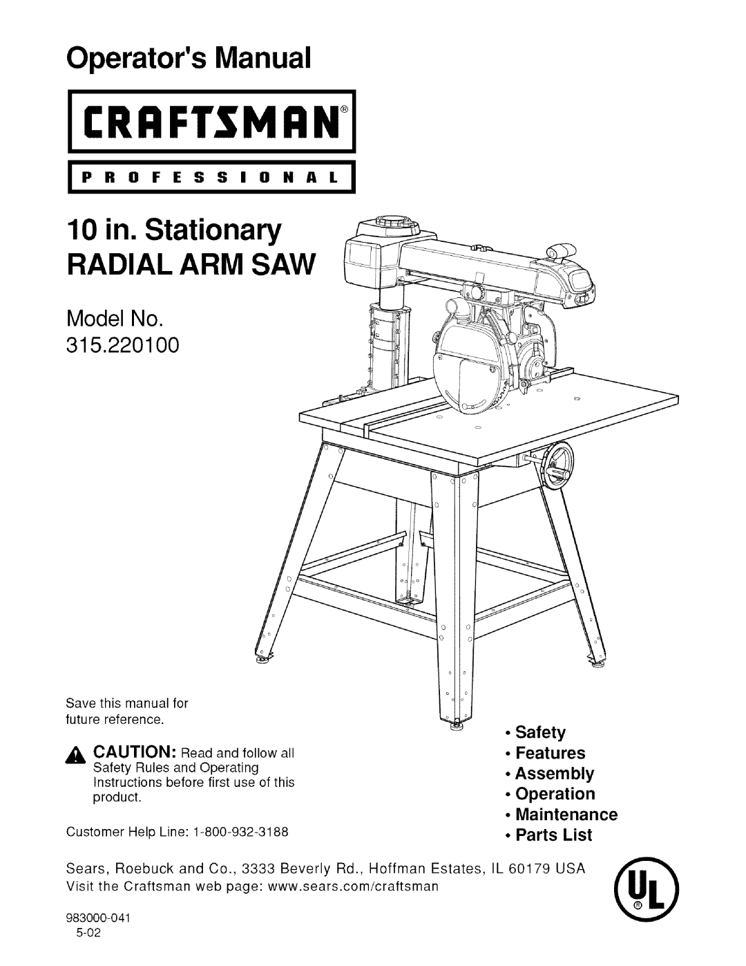 Sears 315.220100 operating instructions Craftsman +, Pro 