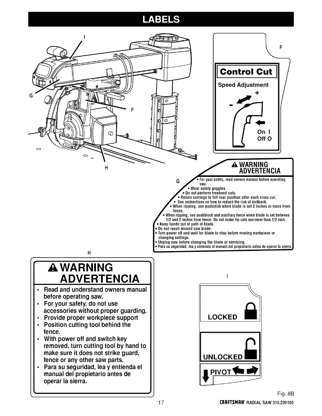 Sears 315.220100 operating instructions Control C, Advertenciawarning 