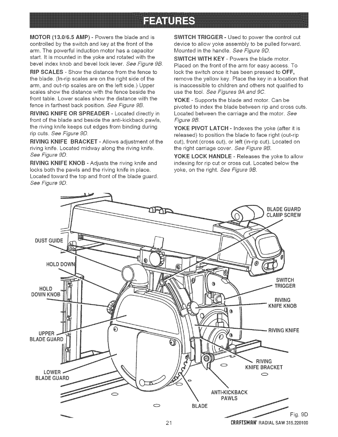 Sears 315.220100 operating instructions Dustguide Holddown 