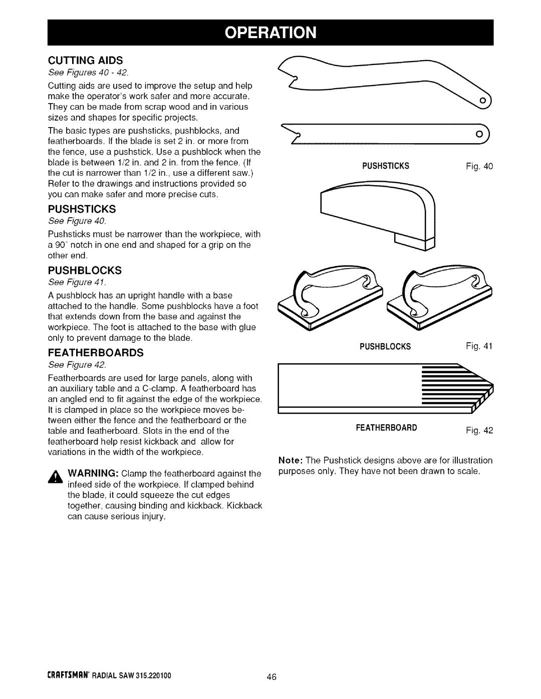 Sears 315.220100 operating instructions Cutting Aids, Pushsticks, Pushblocks, Featherboards 