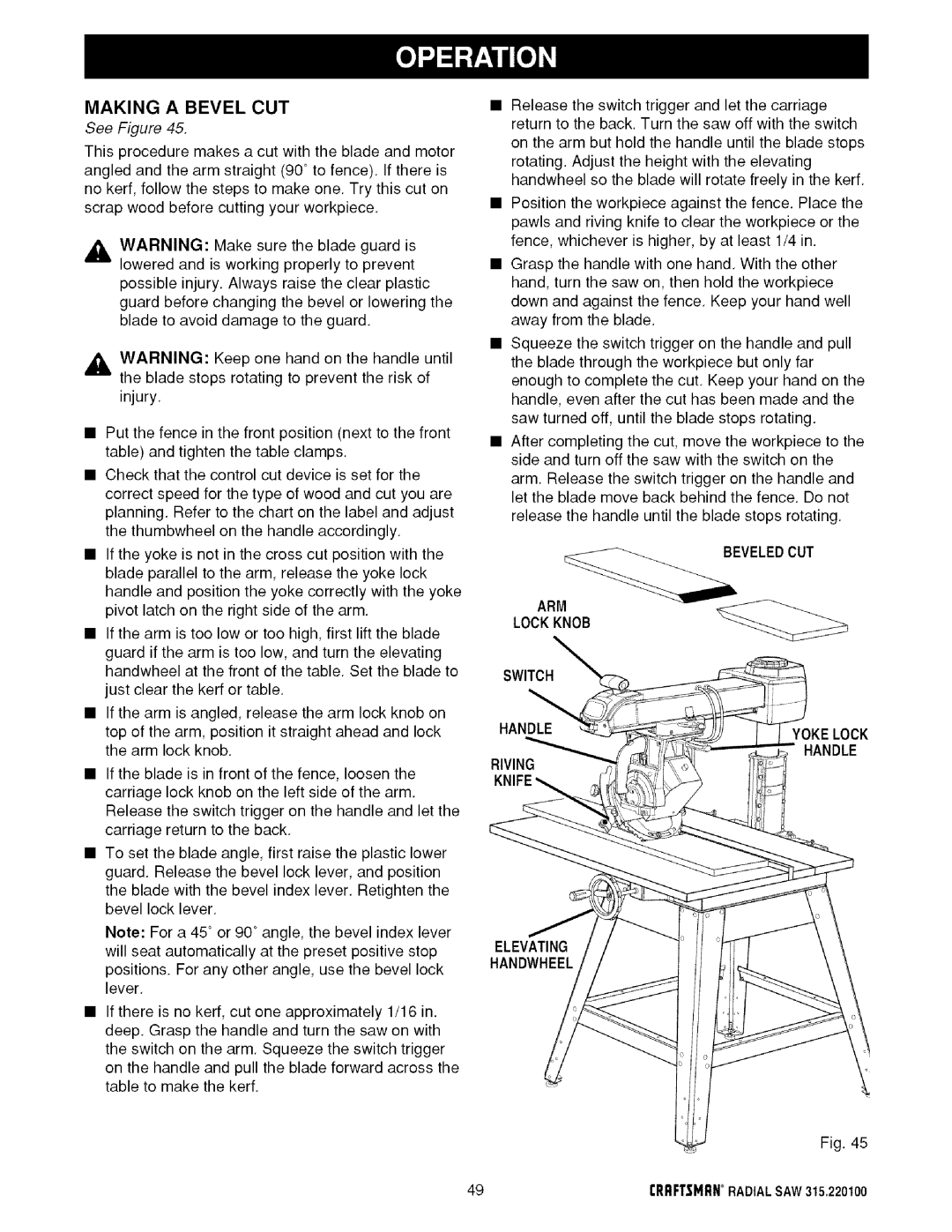 Sears 315.220100 Making a Bevel CUT, Beveledcut Lockknob ARM, Handleyokelock Handle, Riving Elevating Handwheel 