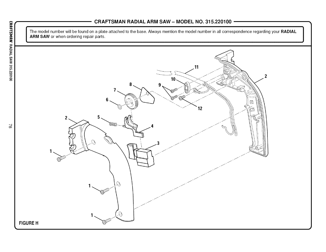 Sears 315.220100 operating instructions Figure H 