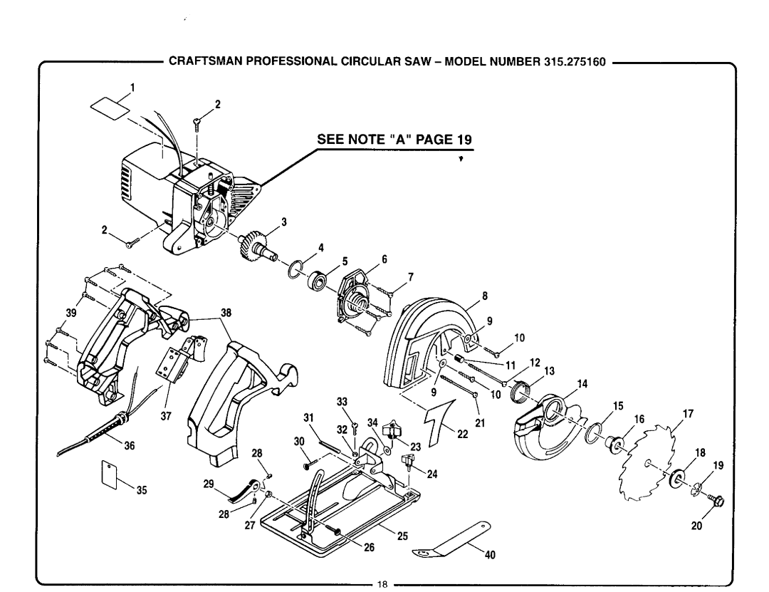 Sears 315.27516 owner manual See Note a 