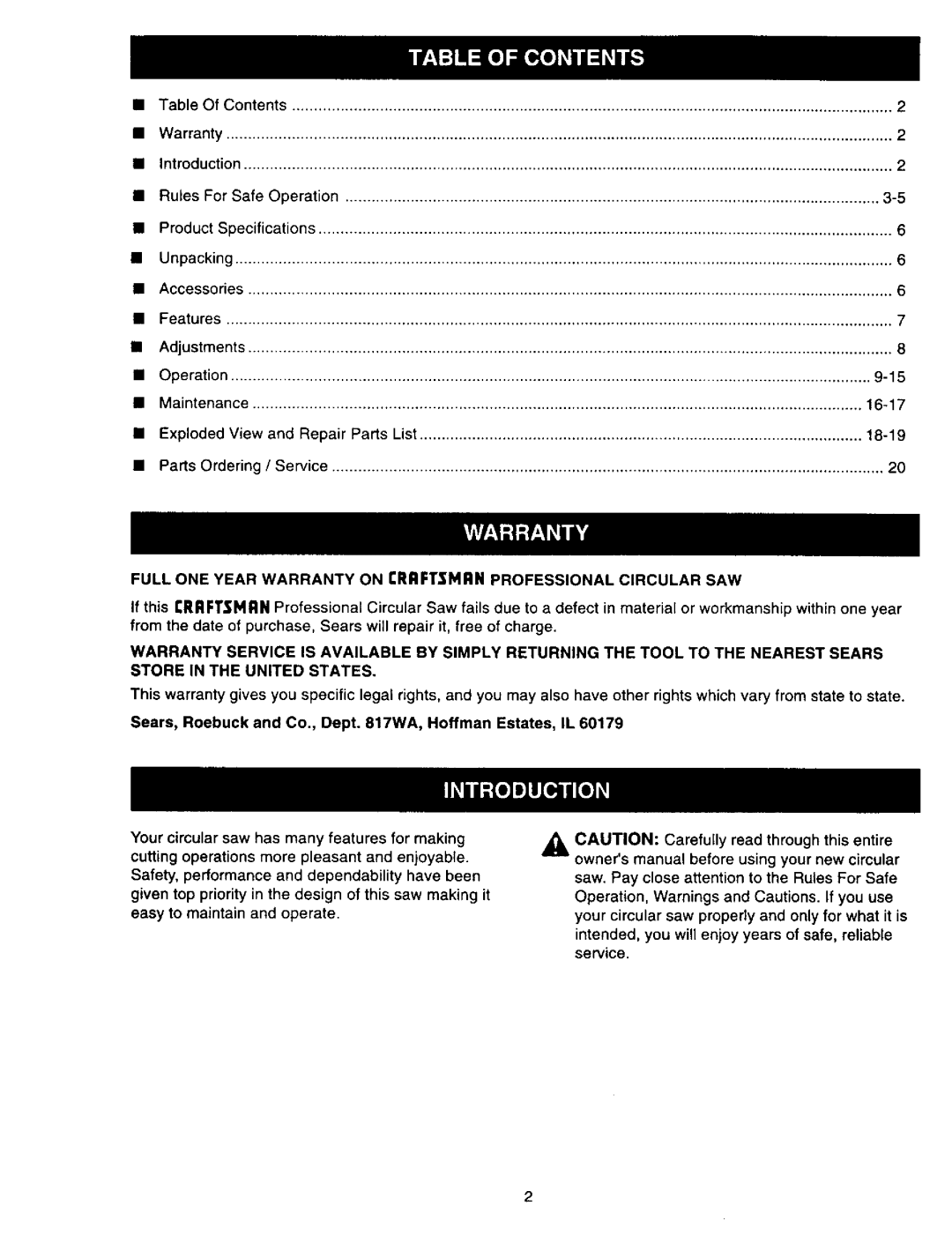 Sears 315.27516 owner manual Sears, Roebuck and Co., Dept WA, Hoffman Estates, IL 