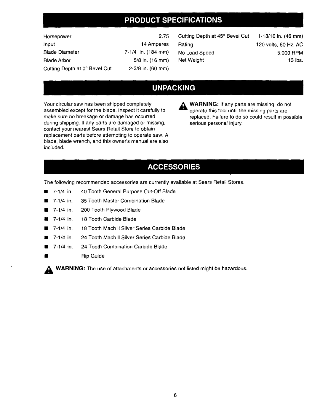 Sears 315.27516 owner manual Blade Arbor, Cutting Depth at 0 Bevel Cut 