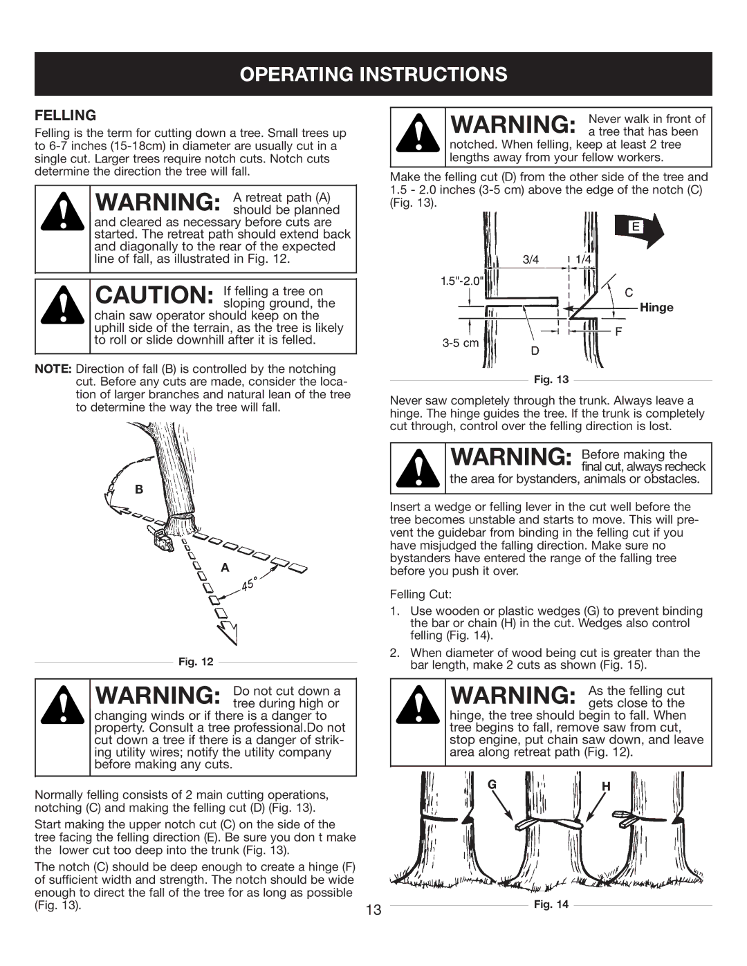 Sears 316.35084 manual Operating Instructions, Felling 