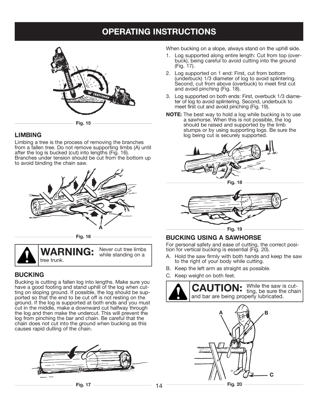 Sears 316.35084 manual Limbing, Bucking Using a Sawhorse 