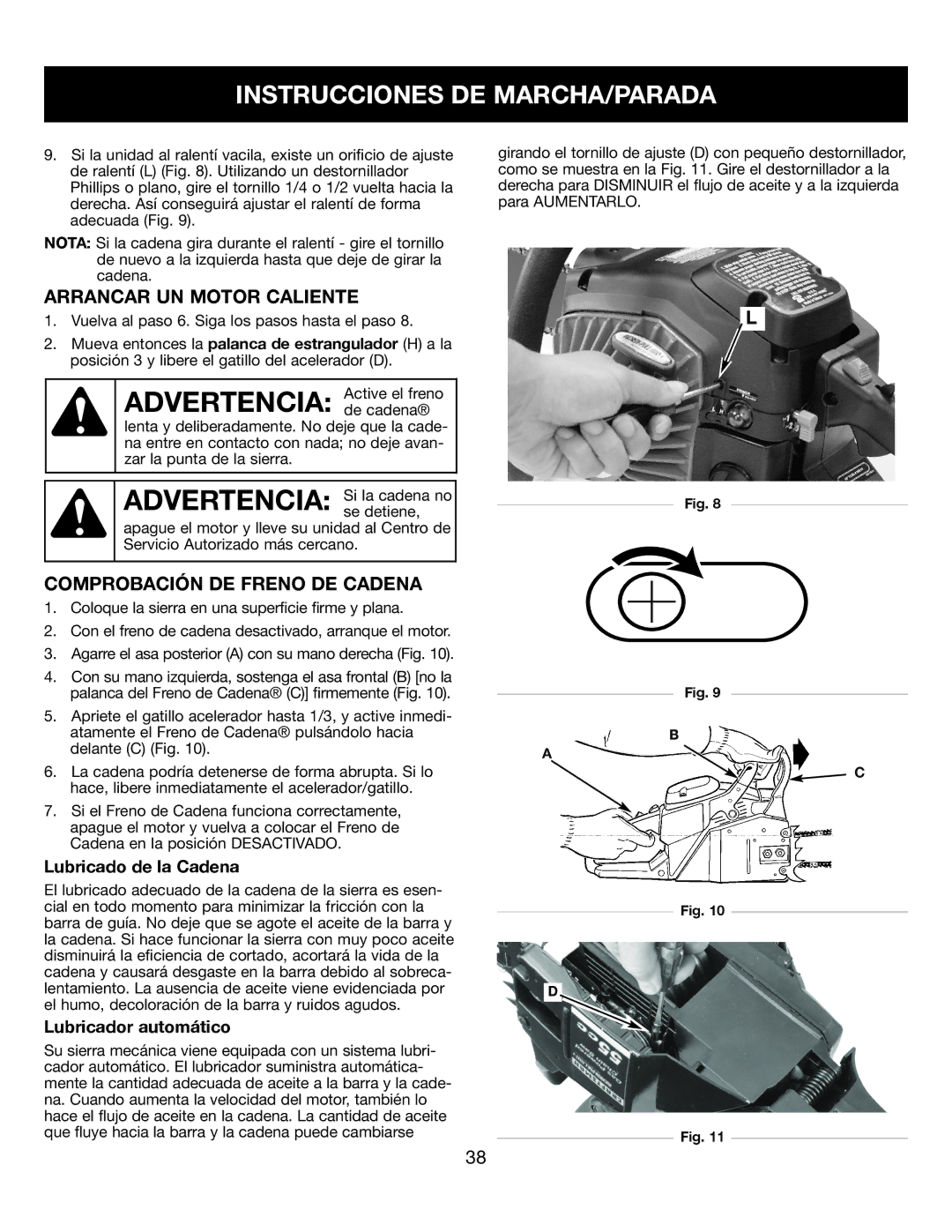 Sears 316.35084 Arrancar UN Motor Caliente, Comprobación DE Freno DE Cadena, Lubricado de la Cadena, Lubricador automático 