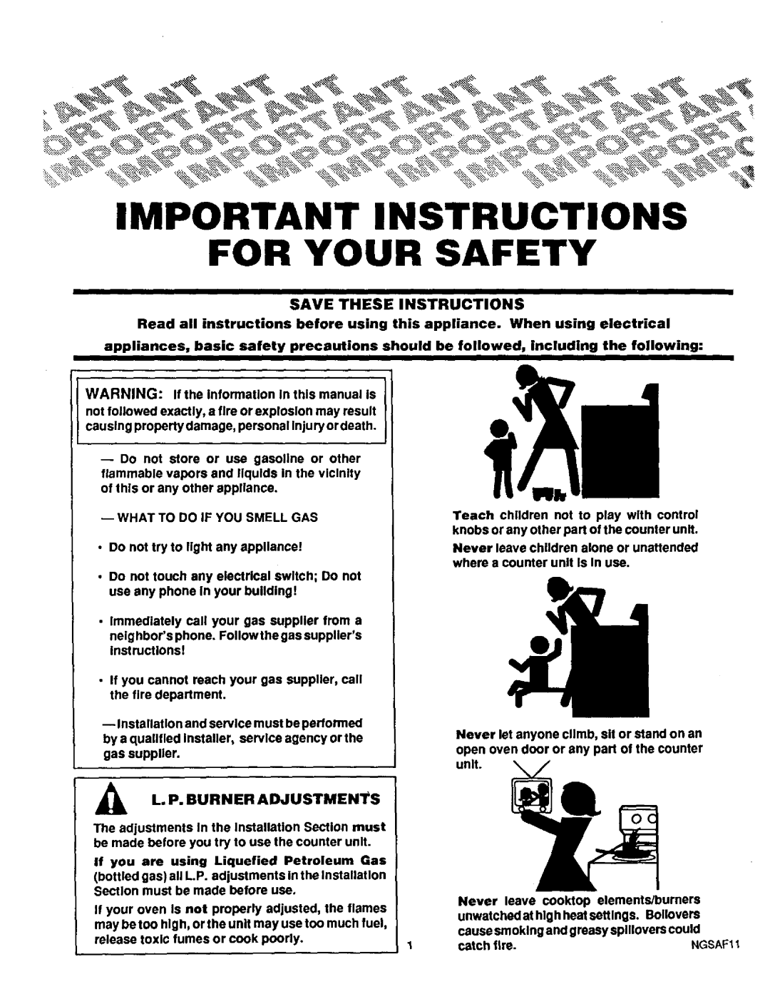 Sears 32025, 32O2O, 32O21 warranty What to do if YOU Smell GAS, NGSAF1 