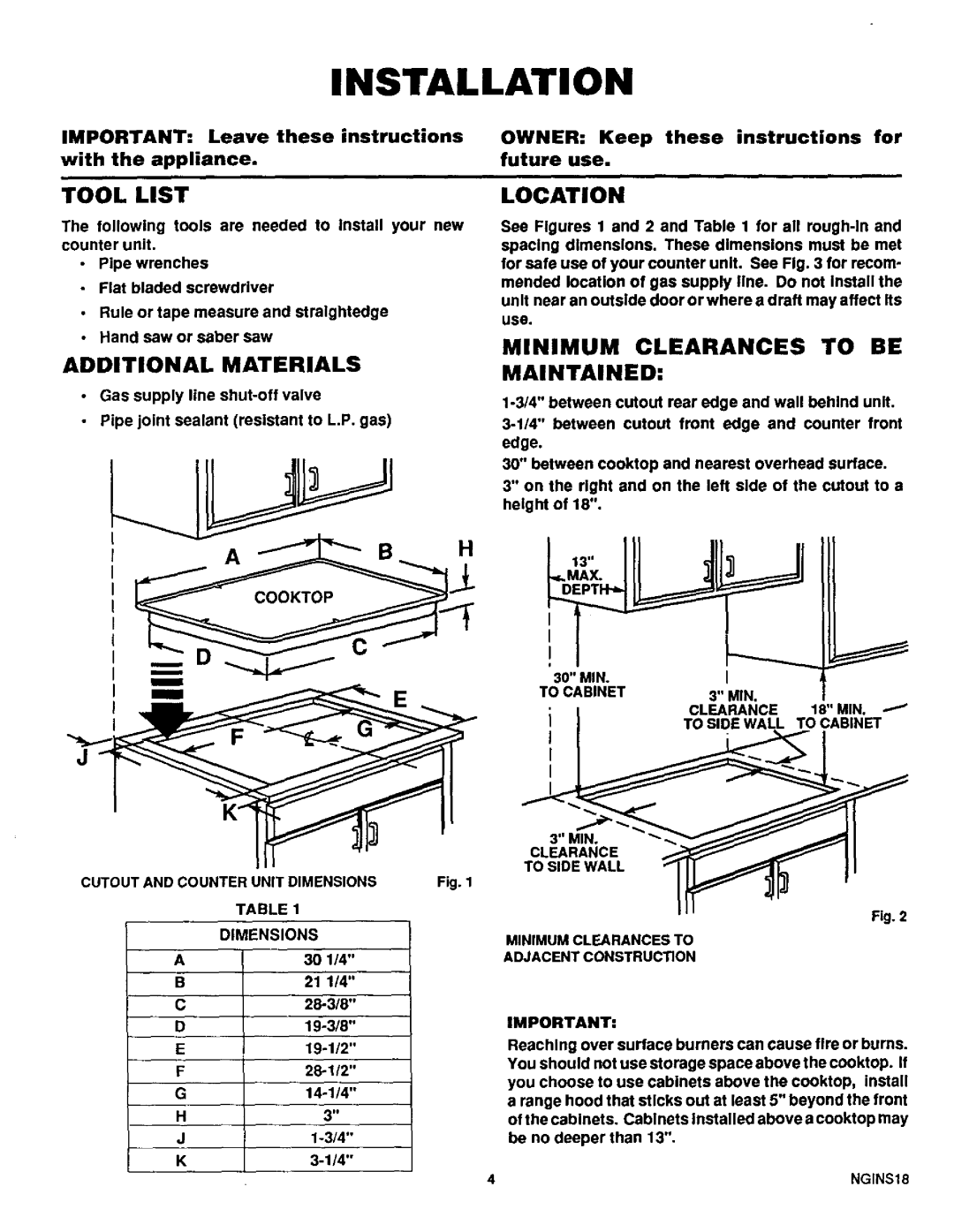 Sears 32025, 32O2O, 32O21 warranty Tool List, Additional Materials, Location, Minimum Clearances to be Maintained 