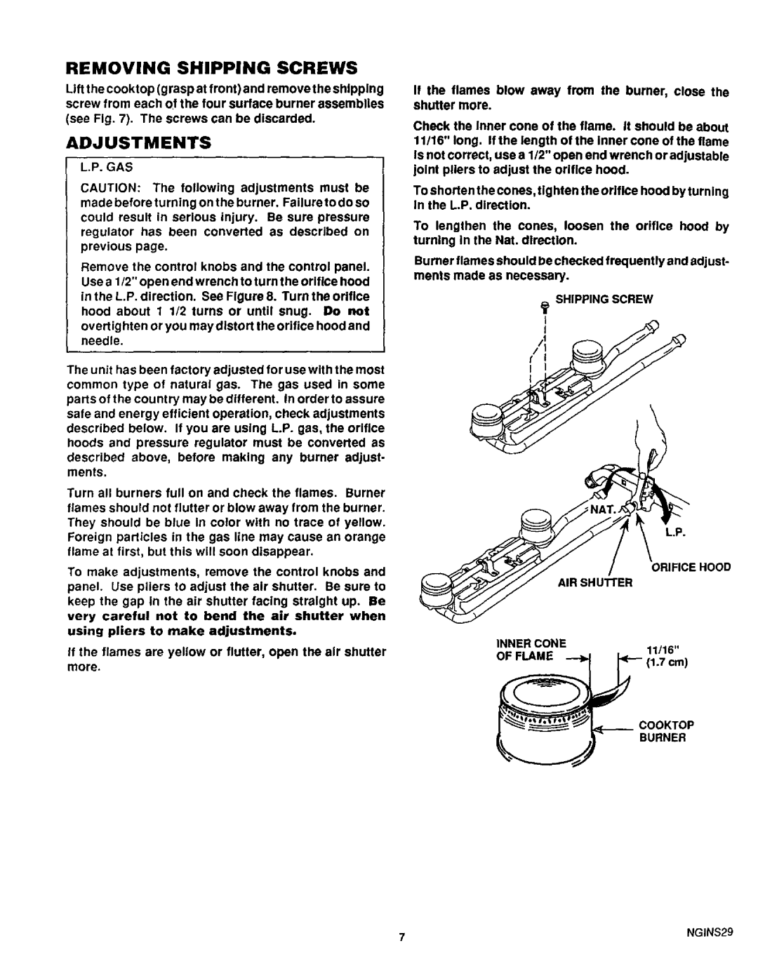 Sears 32025, 32O2O, 32O21 warranty Removing Shipping Screws 