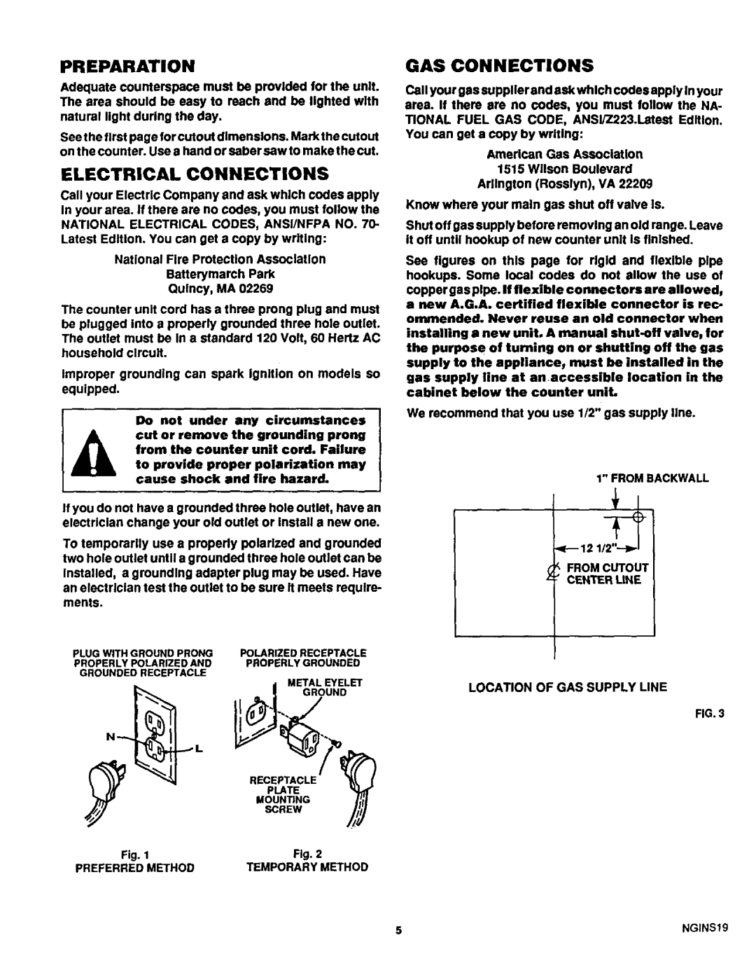 Sears 32O2O, 32O21, 32025 warranty Preparation, Electrical Connections, Gas Connections, _ Fromcutout 