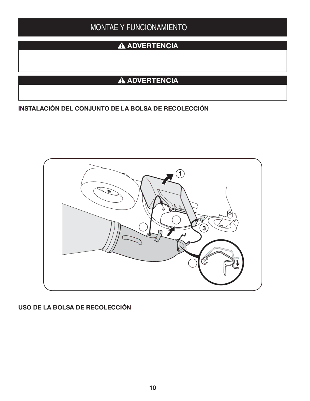 Sears 33731 manual Instalación DEL Conjunto DE LA Bolsa DE Recolección, USO DE LA Bolsa DE Recolección 