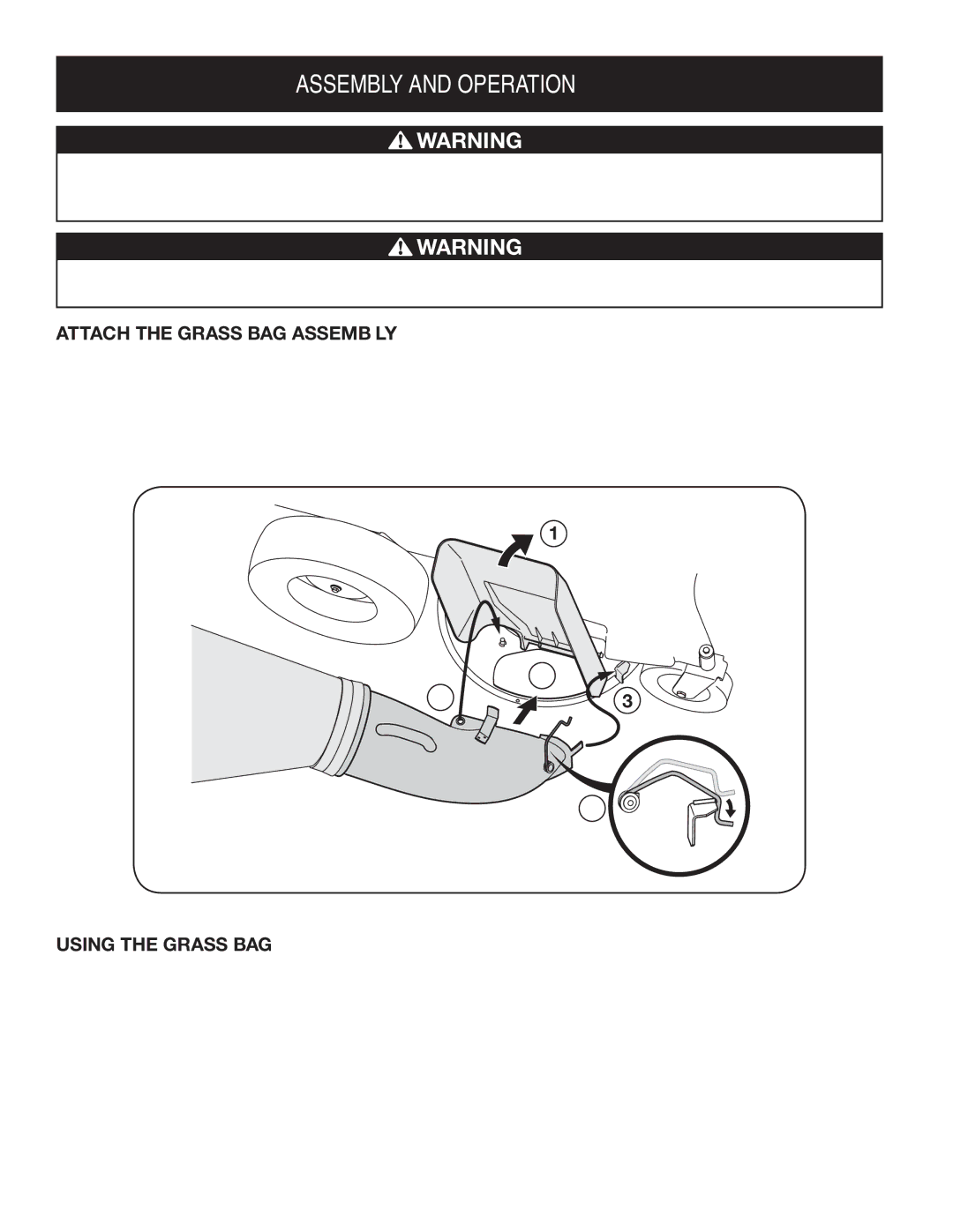 Sears 33731 manual Attach the Grass BAG Assembly, Using the Grass BAG 