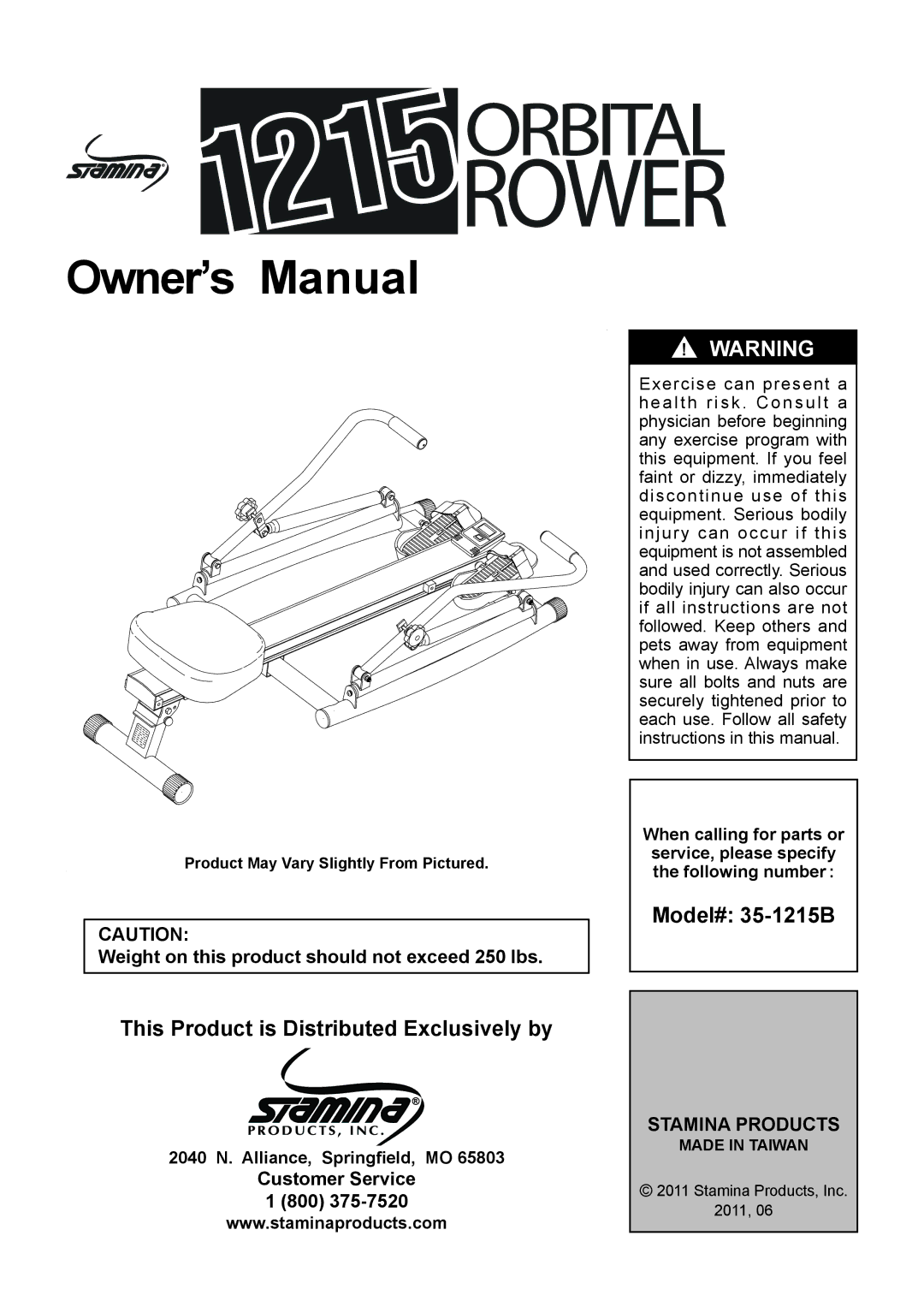 Sears 35-1215B owner manual This Product is Distributed Exclusively by, Stamina Products 