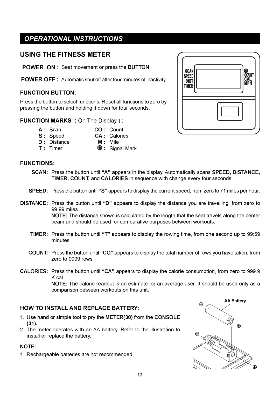 Sears 35-1215B owner manual Function Button, Functions, HOW to Install and Replace Battery 