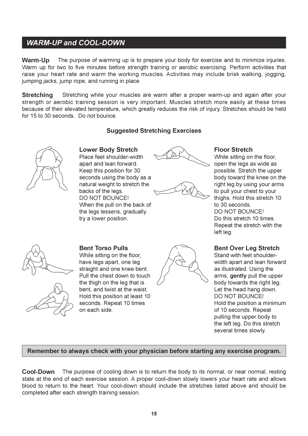 Sears 35-1215B owner manual WARM-UP and COOL-DOWN 