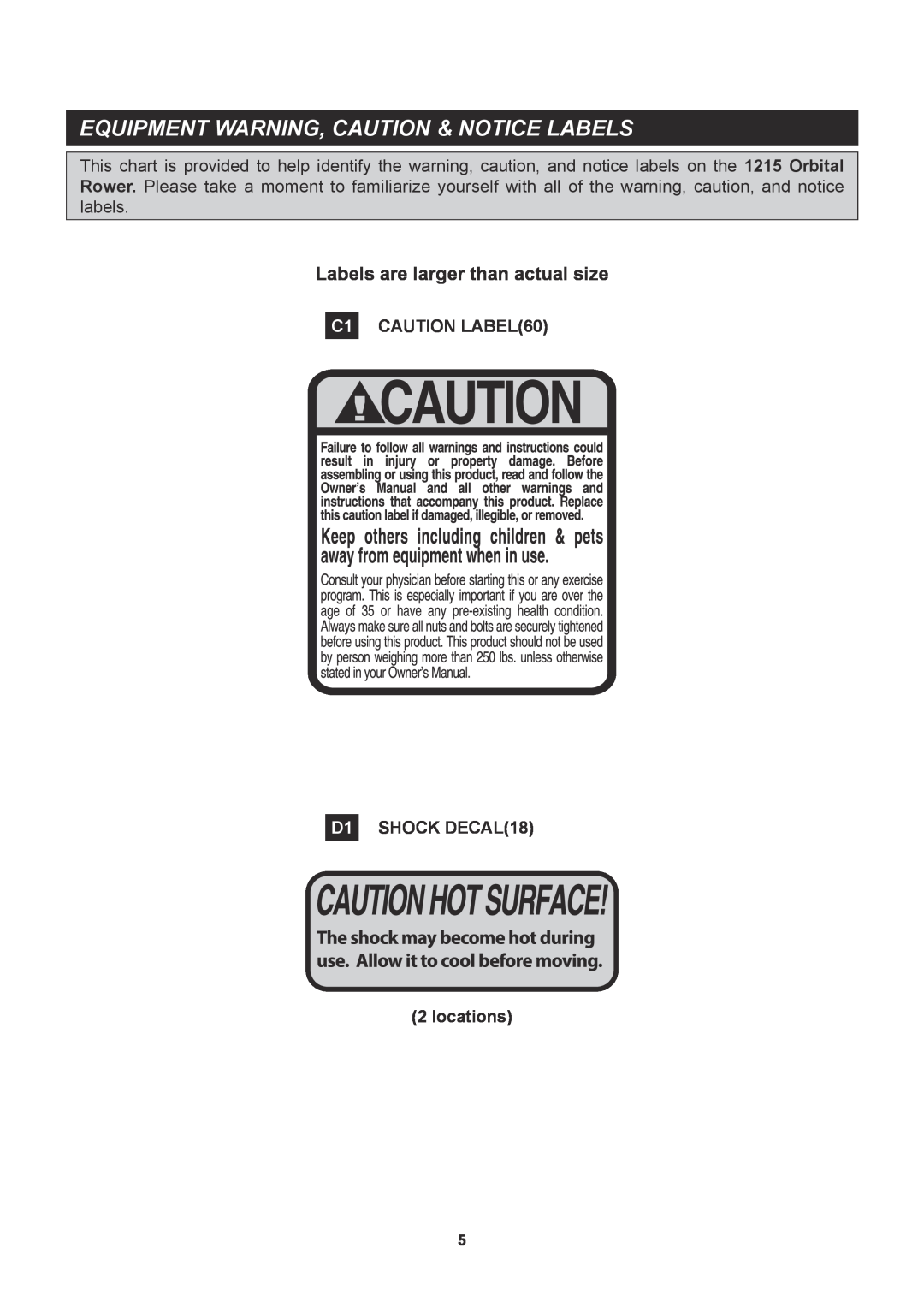 Sears 35-1215B owner manual Equipment Warning, Caution & Notice Labels, Labels are larger than actual size 