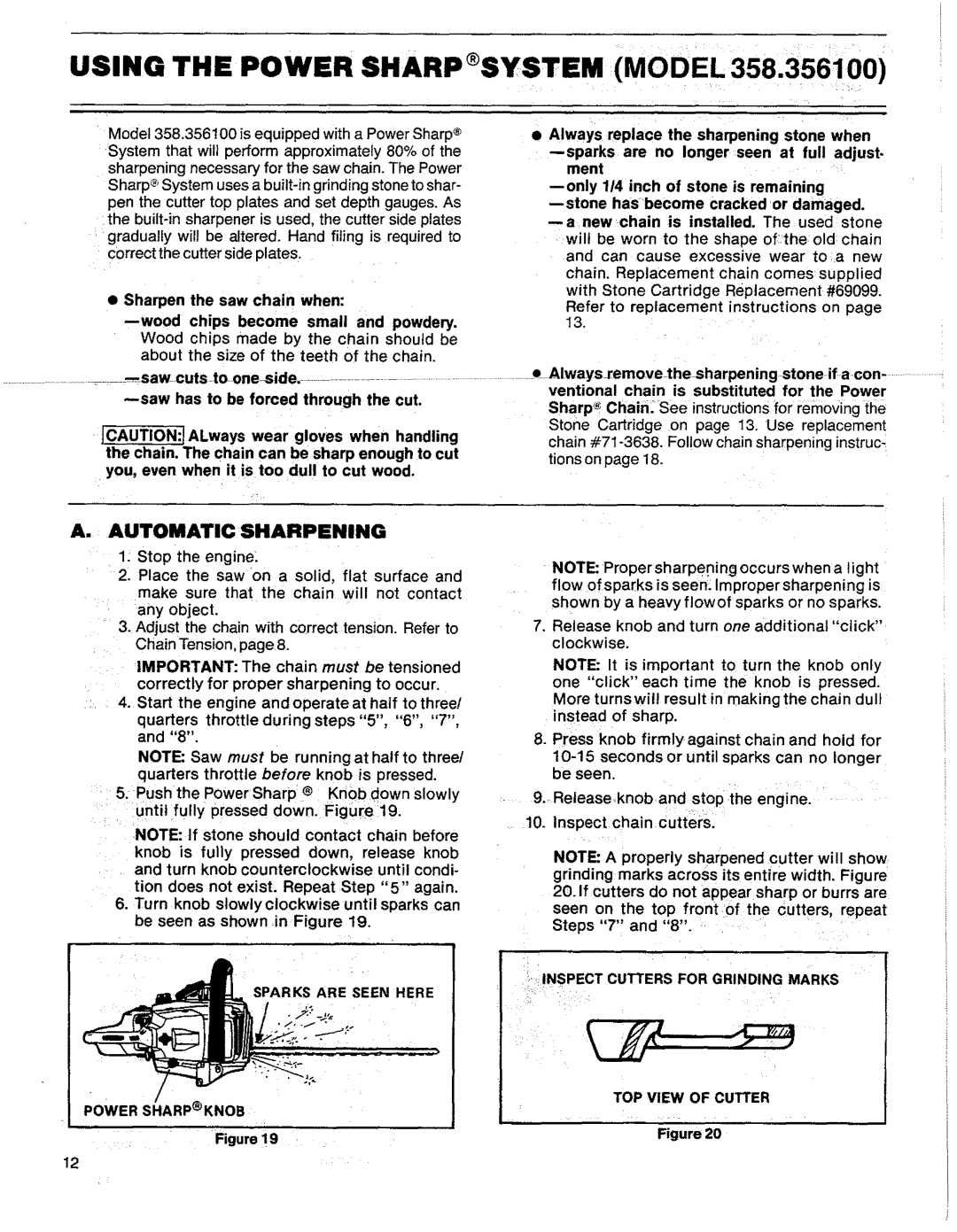 Sears 358.356090-3.7/20, 358.356100-3.7/18"PS Using the Power Sharpsystem Model, Automatic Sharpening, Power Sharpknob 