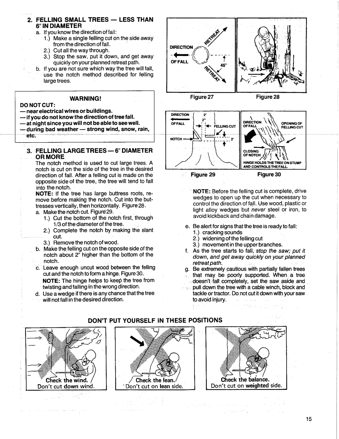 Sears 358.356100-3.7/18"PS Felling Small Trees -- Less than 6 in Diameter, Do not CUT, Felling Large Trees m 6 Diameter 