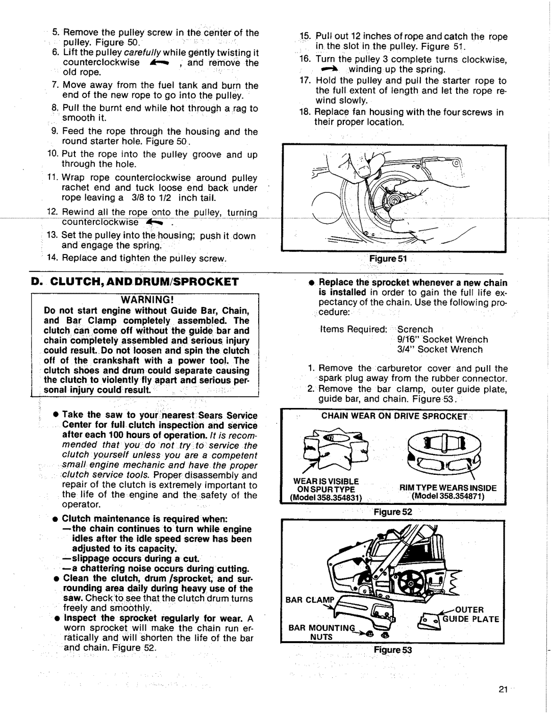 Sears 358.356100-3.7/18"PS, 358.356090-3.7/20 manual Chain Wear on Drive Sprocket, Outer, Uide Plate, Nuts 