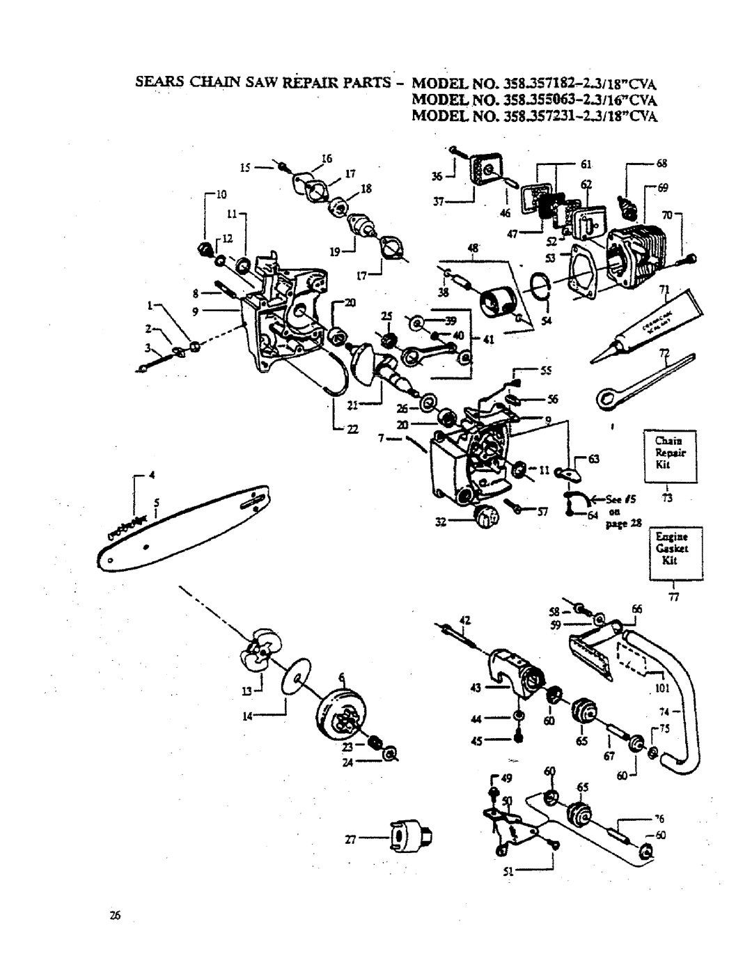 Sears 358.155063, 358.357182, 358.357231 manual Model no .357P.31-2.3tlSCV, MODEL,NO .355063-2.3116CVA 