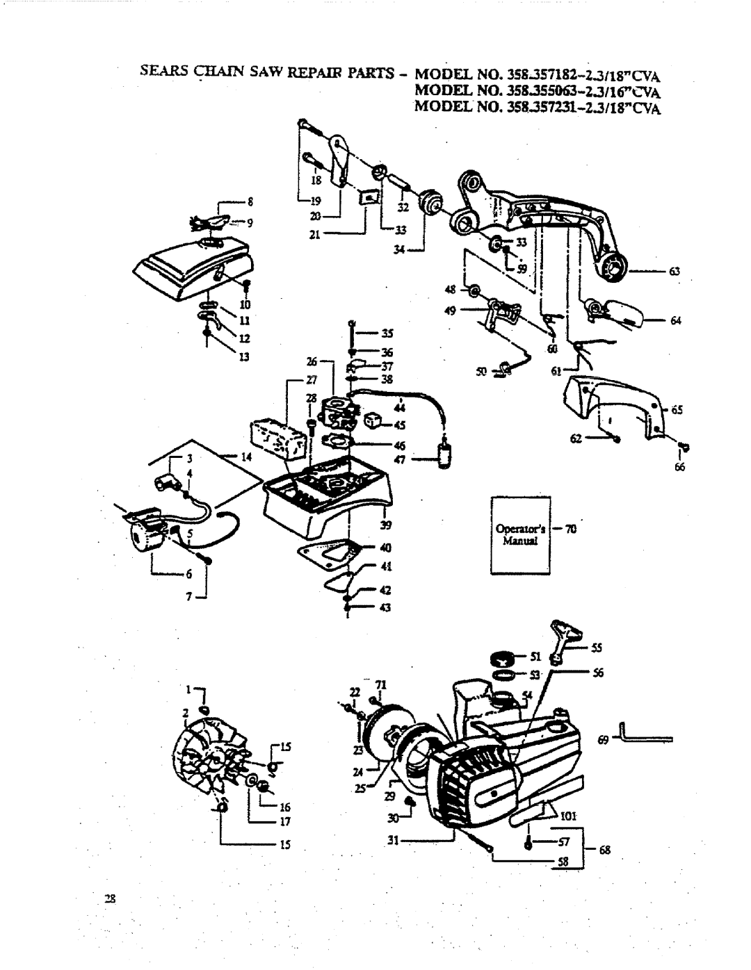 Sears 358.357231, 358.357182, 358.155063 manual Sears Chain SAW Repaib Parts Model NO, 358,357182-2,.3/I8CVA 