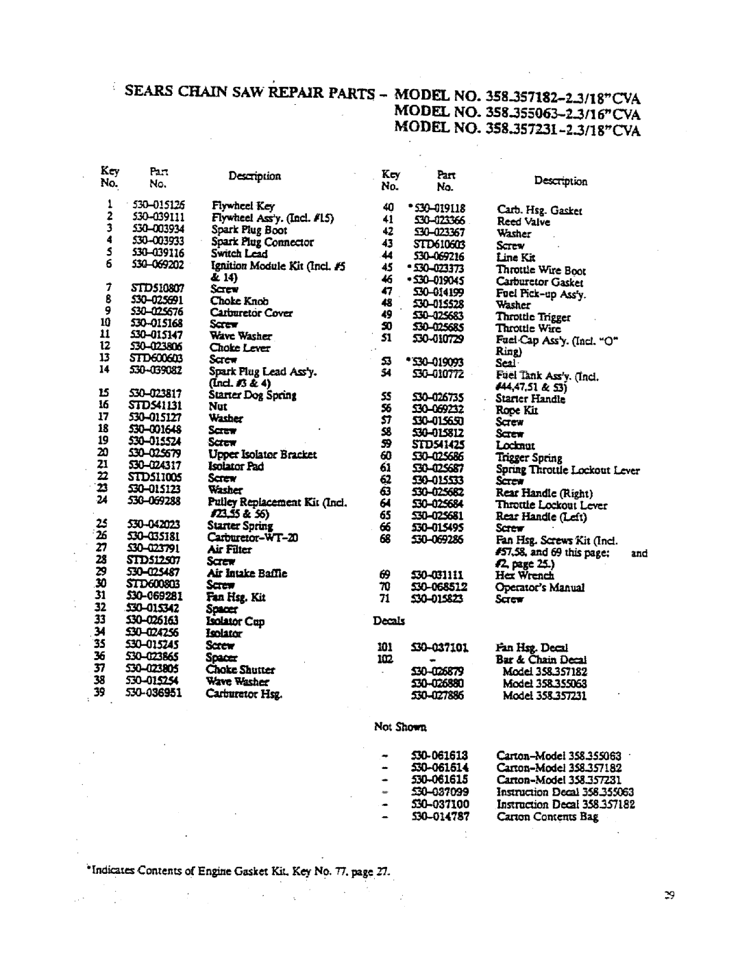 Sears 358.155063 Desation No. No, Spark Mug Coancczor, STD510807 Screw, Co Kaob, 23 530-015123 Wmlu, €amr, S0-01Y, Ded 