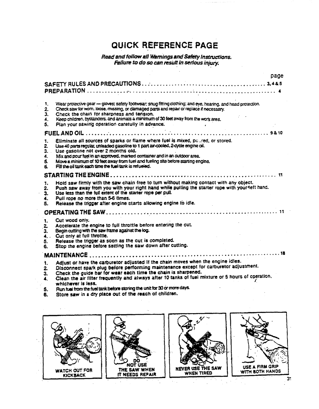 Sears 358.357231, 358.357182 Quick Reference, 9z,o, An cuingw thesawframe=gat me, SAF=-W Rules and Precautions Preparation 