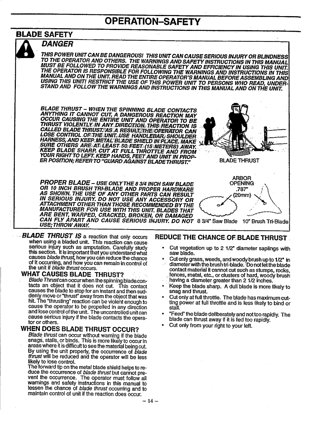 Sears 358.79828 manual Blade Safety, What Causes Blade THRUST?, When does Blade Thrust OCCUR?, 787 