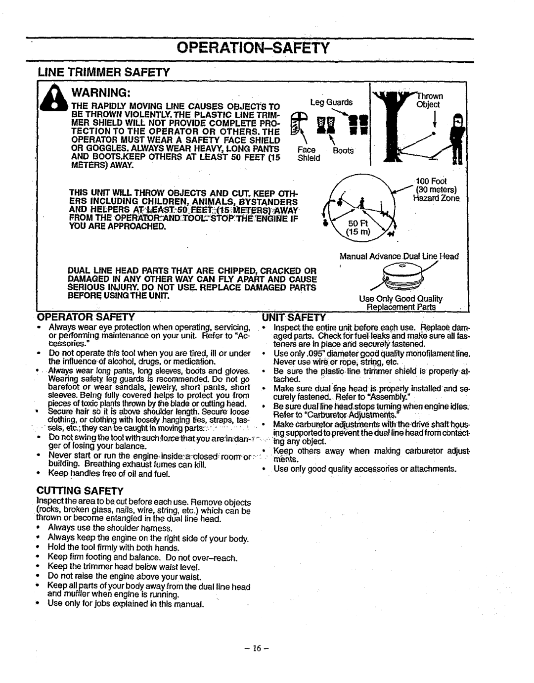 Sears 358.79828 manual Line Trimmer Safety, Unit S .FEW, Perator Safety, Nttclcnne%/hemnagngoatesrapstas 