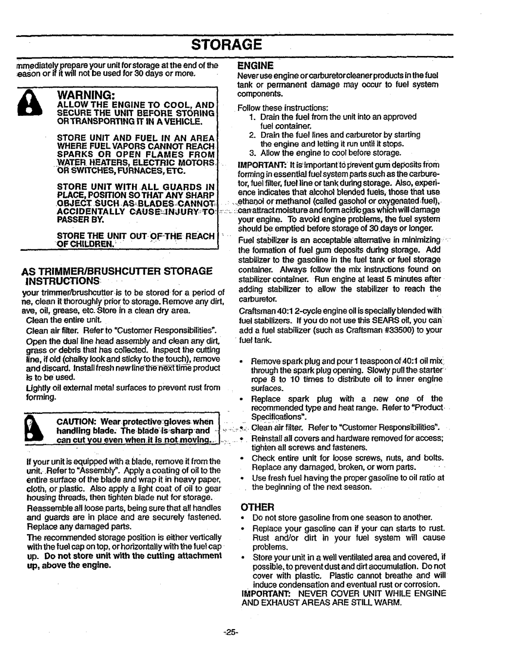 Sears 358.79828 manual Storage, Fuel container 