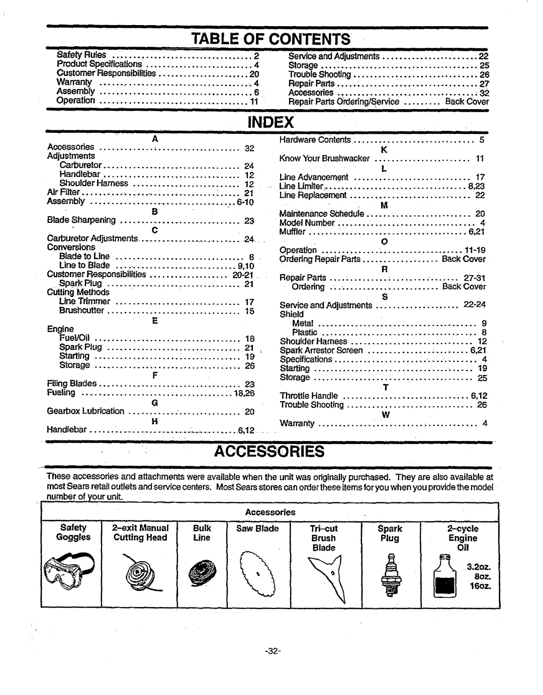 Sears 358.79828 manual Table of Contents 