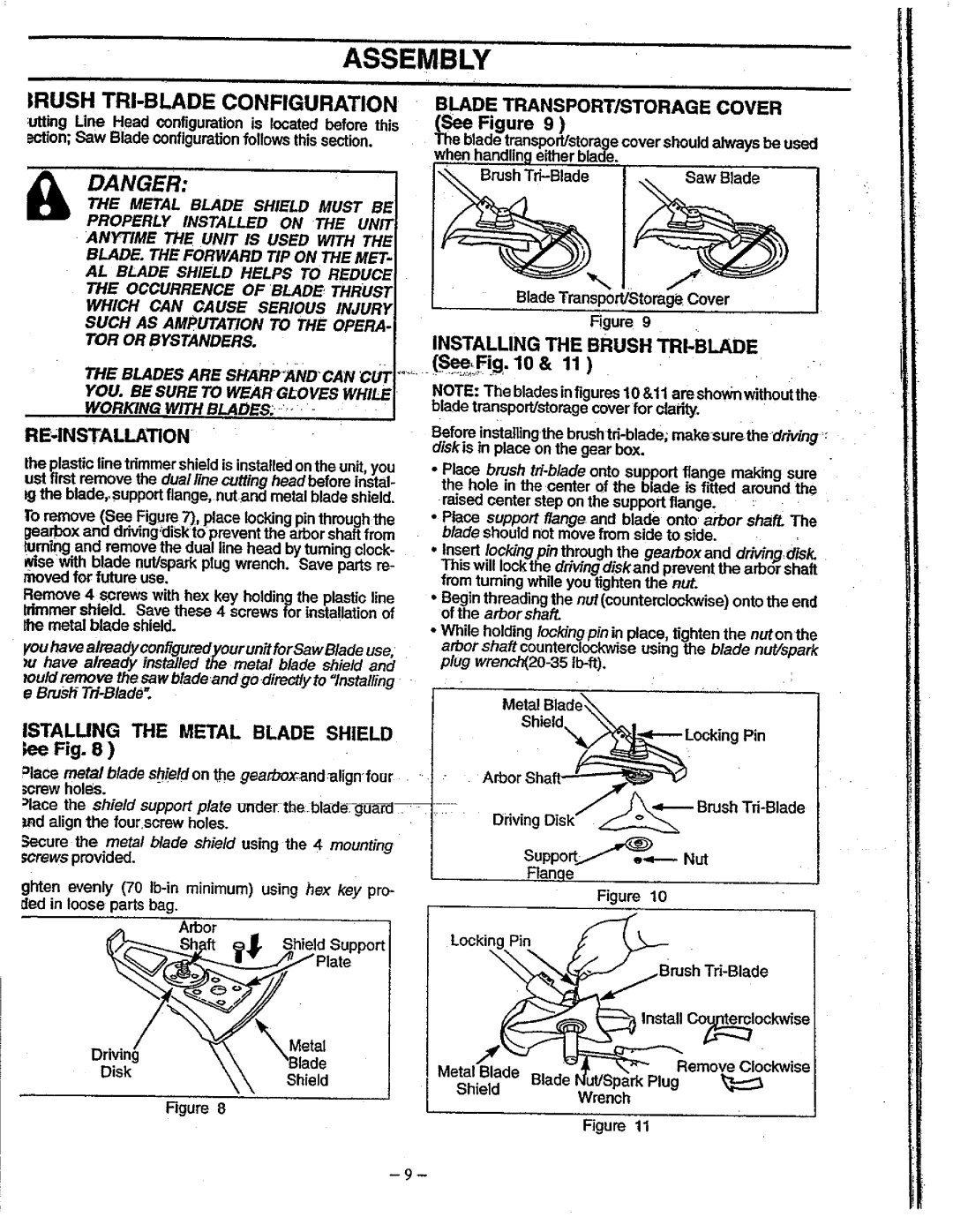 Sears 358.79828 manual Rush TRI-BLADE Configuration, Istalung the Metal Blade Shield, REINSTALLATiON 