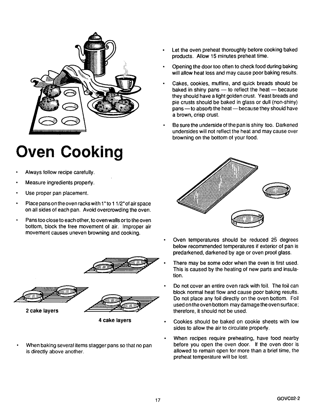 Sears 36519, 36511 owner manual Oven Cooking, Cake layers 