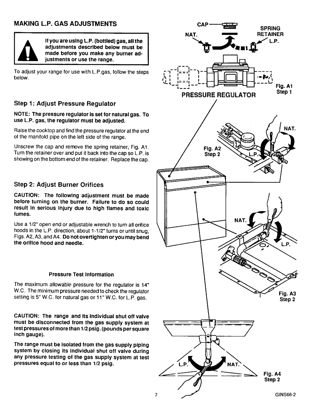 Sears 36519, 36511 owner manual Adjust Pressure Regulator, Adjust Burner Orifices, CAP Spring NAT Retainer 