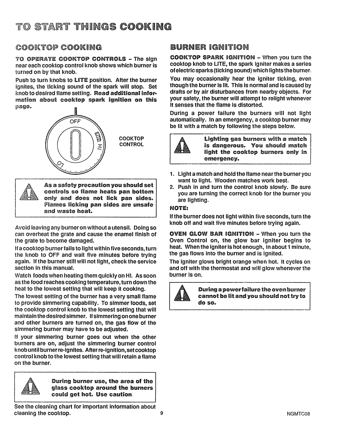 Sears 36729, 36725 warranty TTHiN $ C@OKmNG, Cooktop Control 